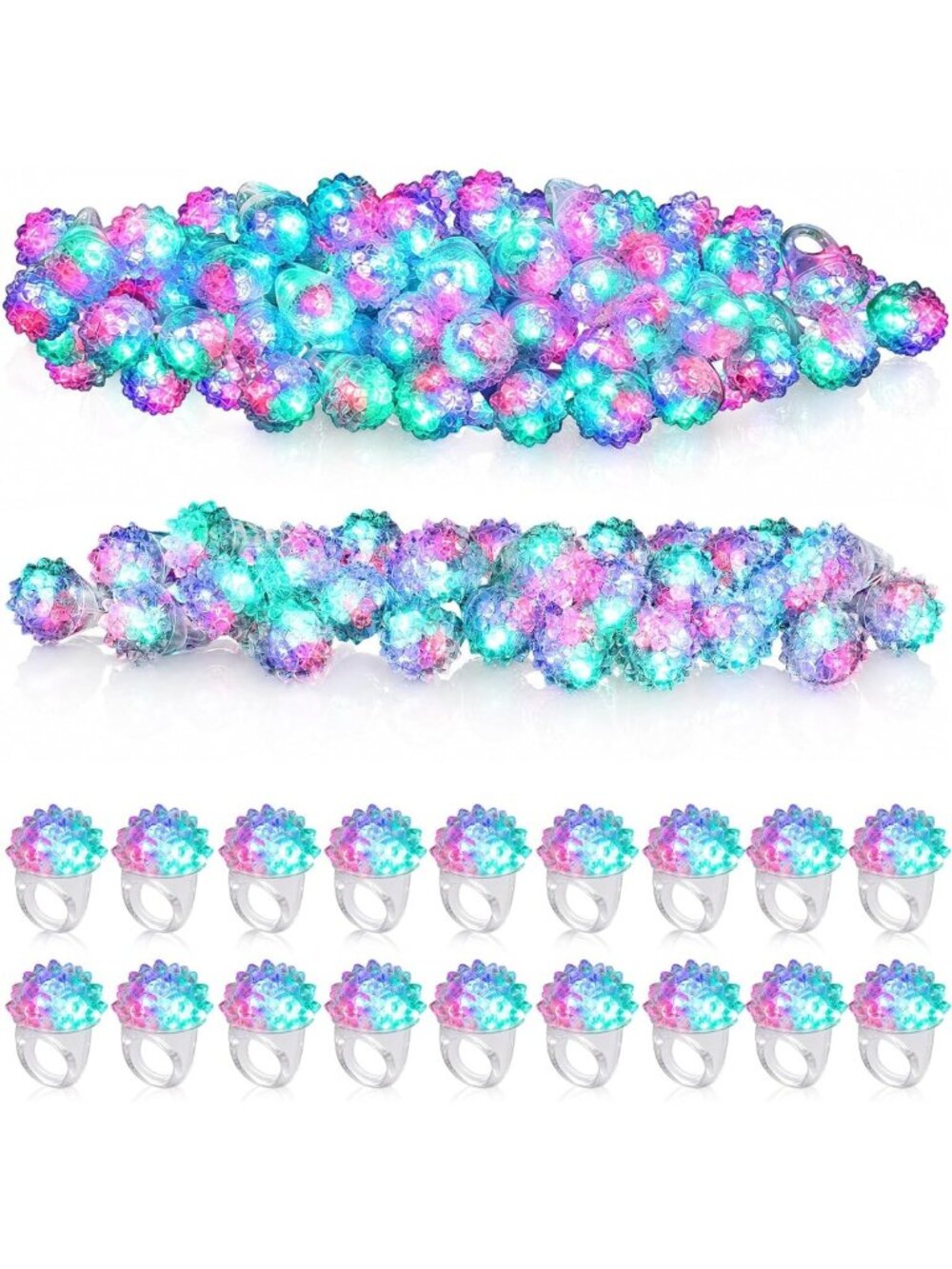 Colorful LED Light Up Rings - 150 Pcs Bumpy Glow Rings for Parties & Events - Picture 1 of 8